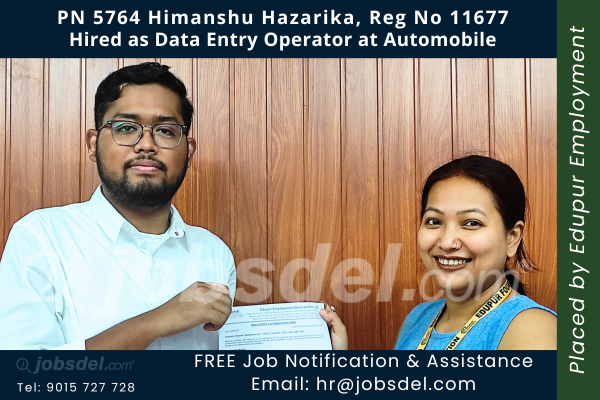 Himanshu Hazarika Hired as Data Entry Operator at Automobile Sector