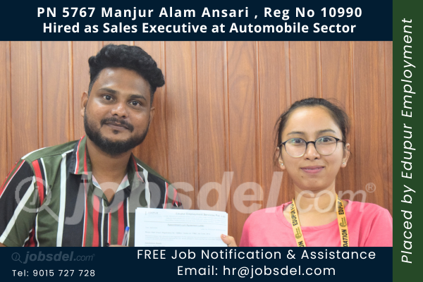 Manjur Alam Ansari Hired as Sales Executive at Automobile Sector