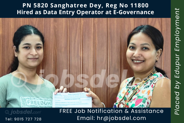 Sanghatree Dey Hired as Data Entry Operator at E-Governance