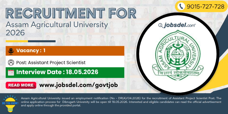 Recruitment For Assam Agricultural University (AAU) 2026