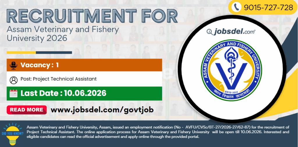 Recruitment for Assam Veterinary and Fishery University 2026