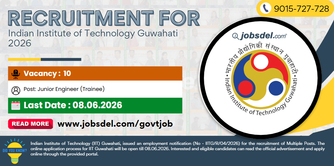 Recruitment for Indian Institute of Technology Guwahati 2026