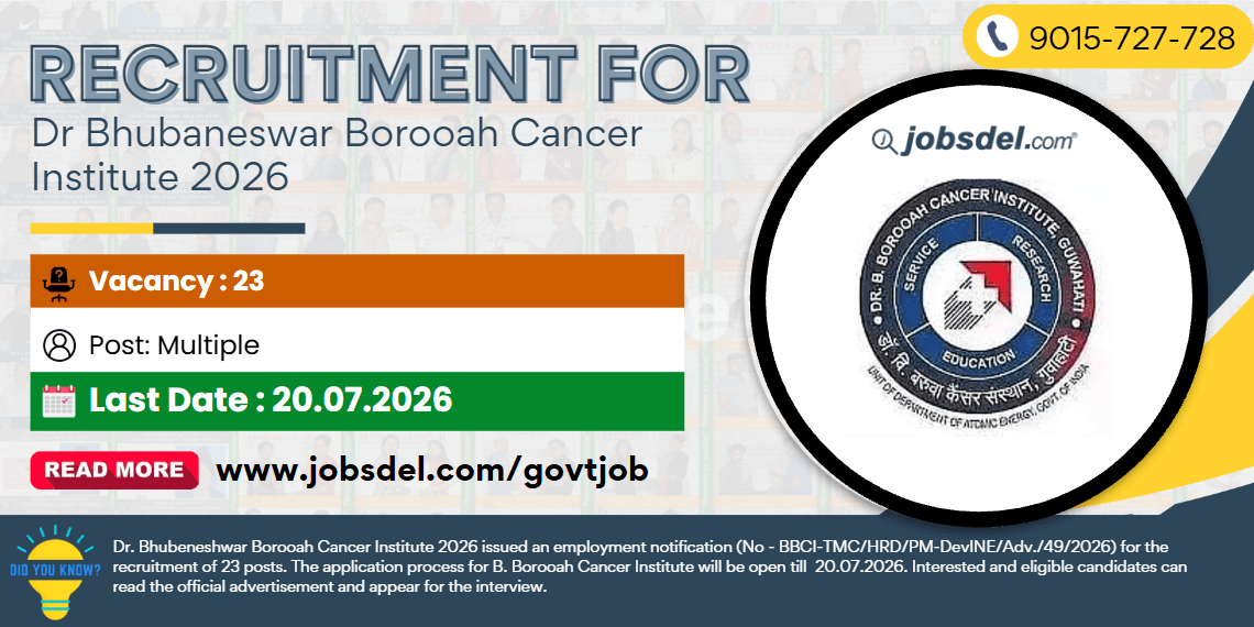 Recruitment for Dr. Bhubaneswar Borooah Cancer Institute 2026