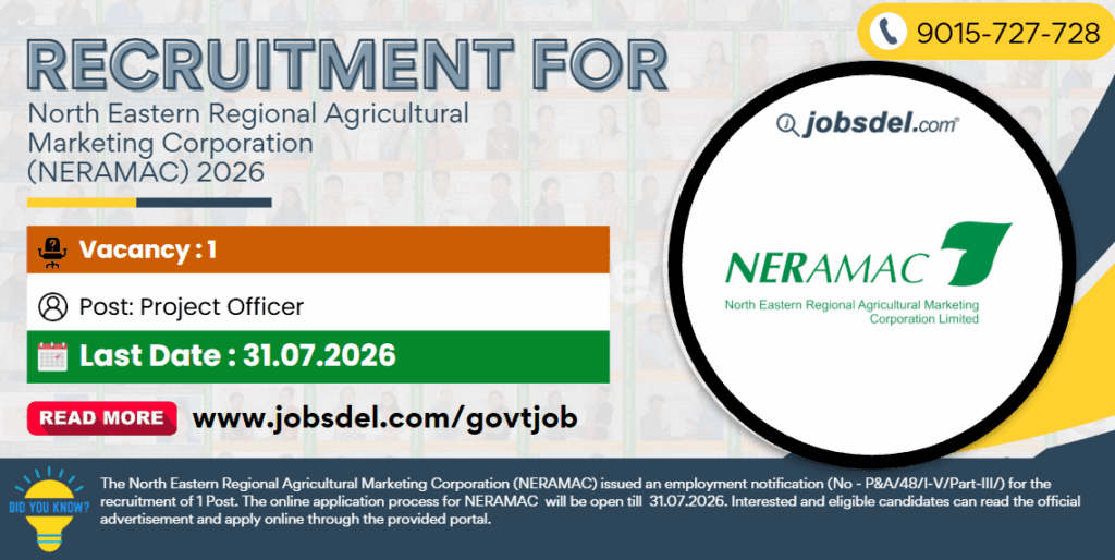 Recruitment for North Eastern Regional Agricultural Marketing Corporation (NERAMAC) 2026