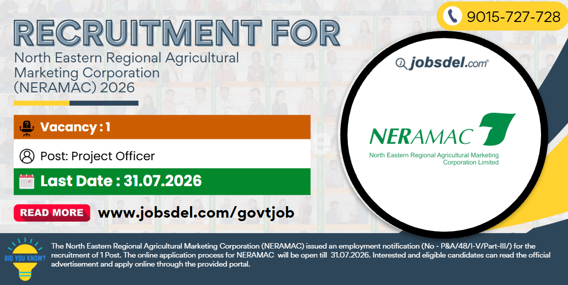 Recruitment for North Eastern Regional Agricultural Marketing Corporation (NERAMAC) 2026